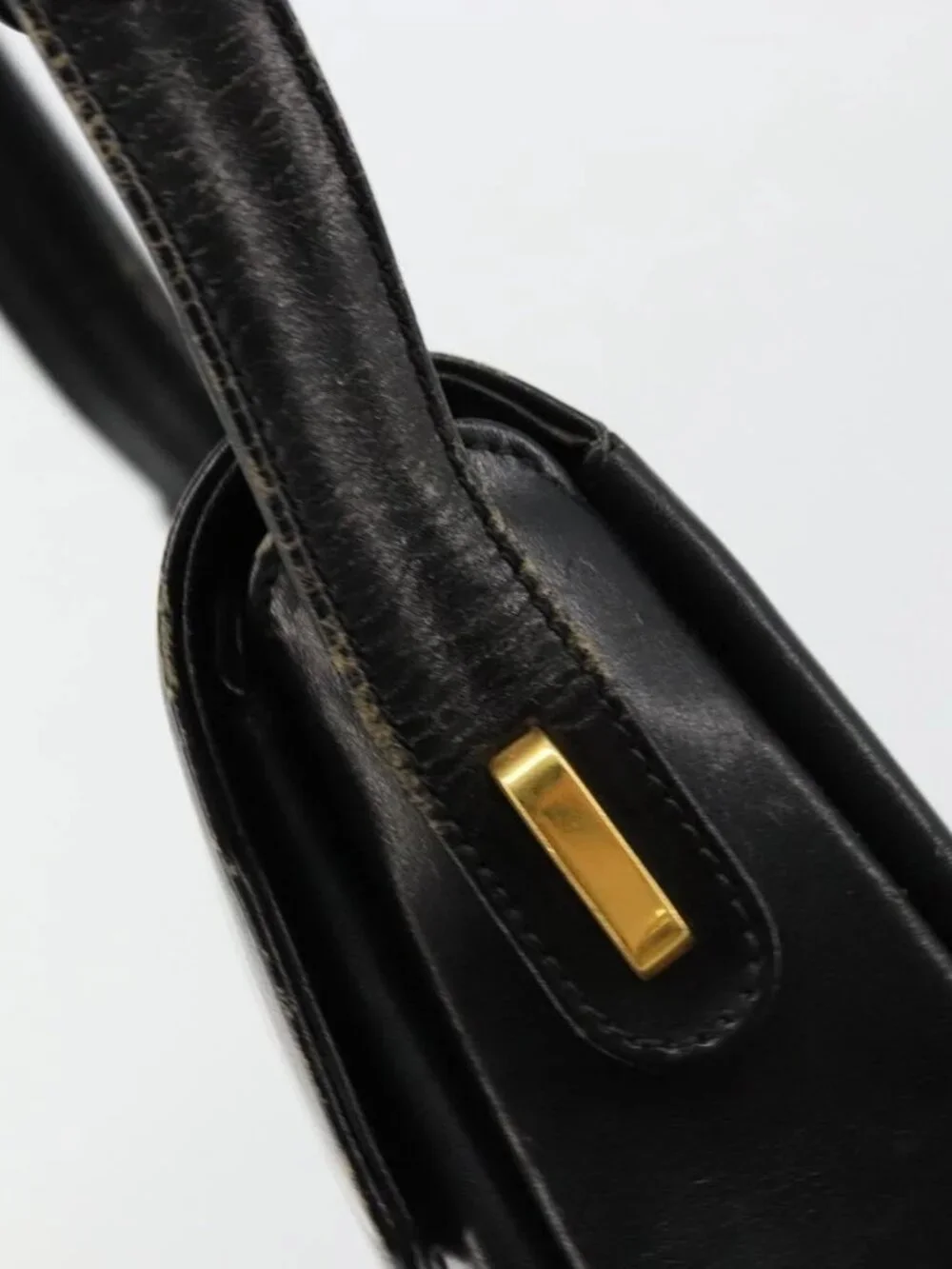 GUCCI Shoulder Bag Leather Black Gold Auth